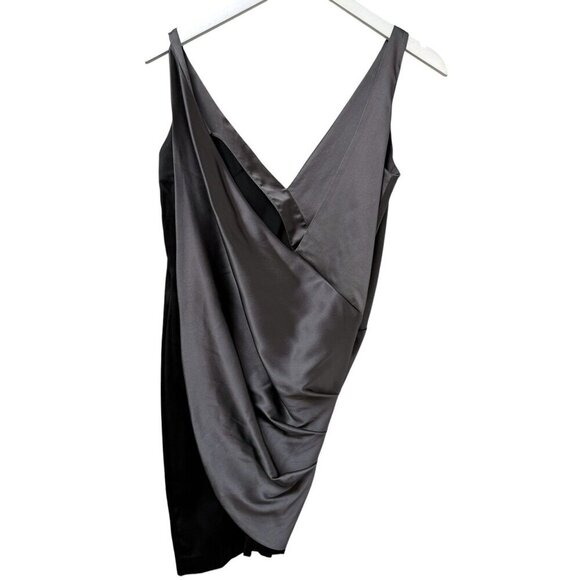 Foley Corinna Silk Mini Dress Black Gray Satin Lycra Evening Party Wear V-Neck S - Picture 4 of 10